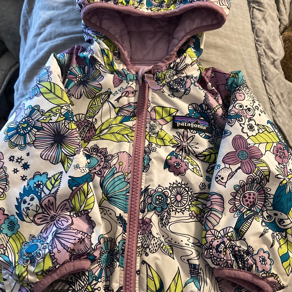 Patagonia Reversable Toddler Puffer Coat with hood 12-18mo